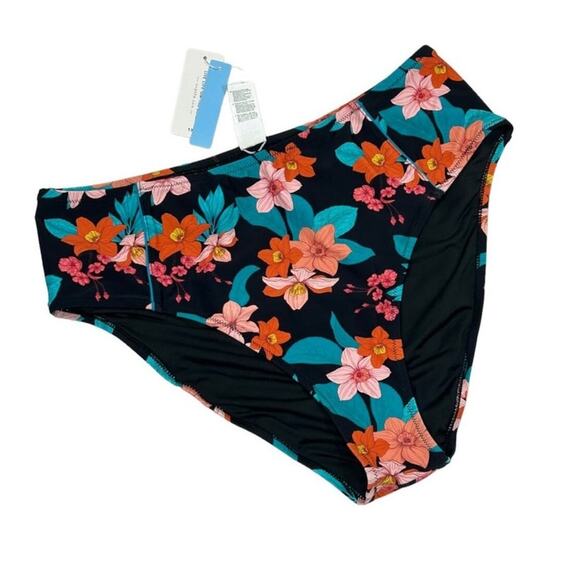 Cupshe Cynthia Floral High-Waisted Plus Size Bikini Bottom 1X NWT – Black Floral - Picture 2 of 12